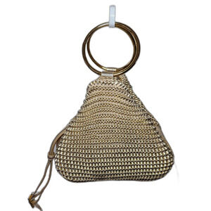 Luz Da Lua Women Pyramid Ring Handle Metallic Gold Glam Size Small